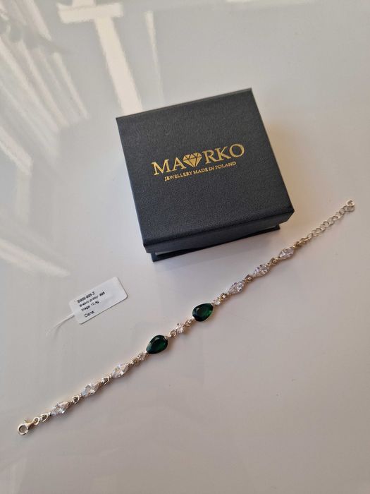 Bransoletka srebrna ze szmaragdowymi i białymi cyrkoniami MARKO