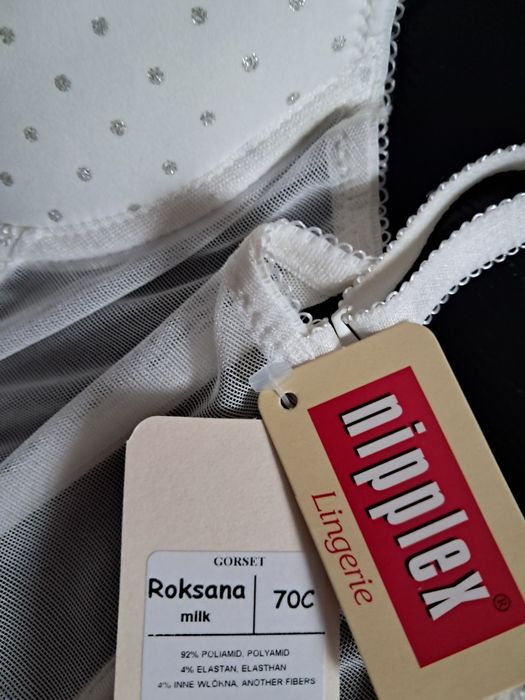 Gorset biały krem z holterami r.70C"Nipplex"nowy.