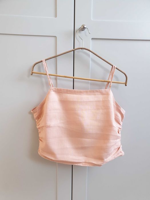 Lniana wiązana krótka bluzka crop top H&M 38 100% len