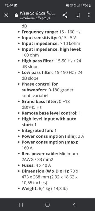 Підсилювач для саба моноблок dls