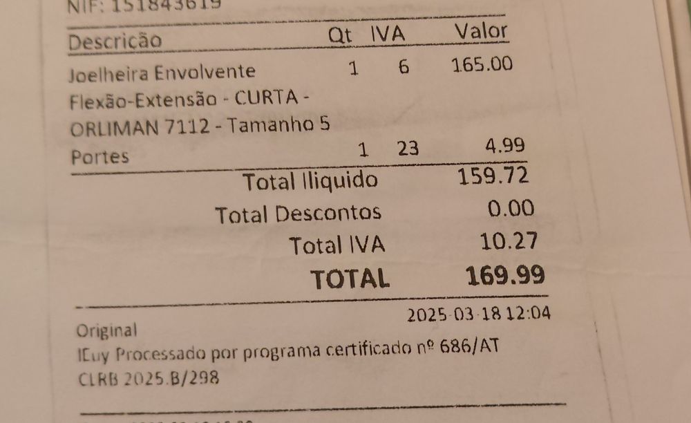 Joelheira Envolvente Flexão-Extensão - CURTA - ORLIMAN 7112 - Tamanho 5