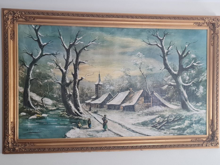 Tela pintada á mão emoldurado