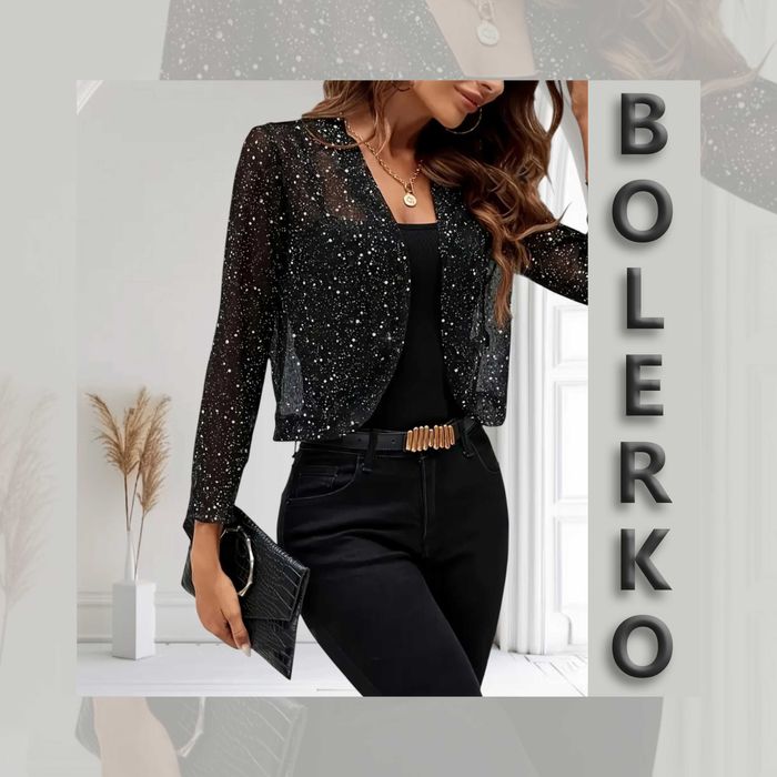 BOLERKO czarne ze srebrnymi zdobieniami, rozmiar M