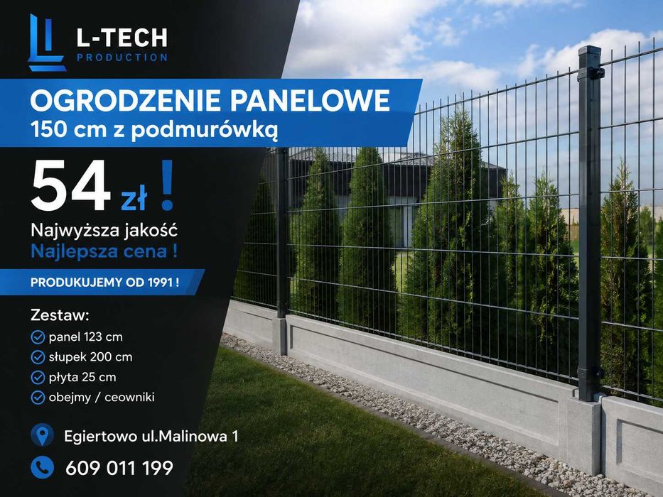 Ogrodzenie panelowe 3D 2D Producent ,panel 123 cm + podmurówka 25 cm