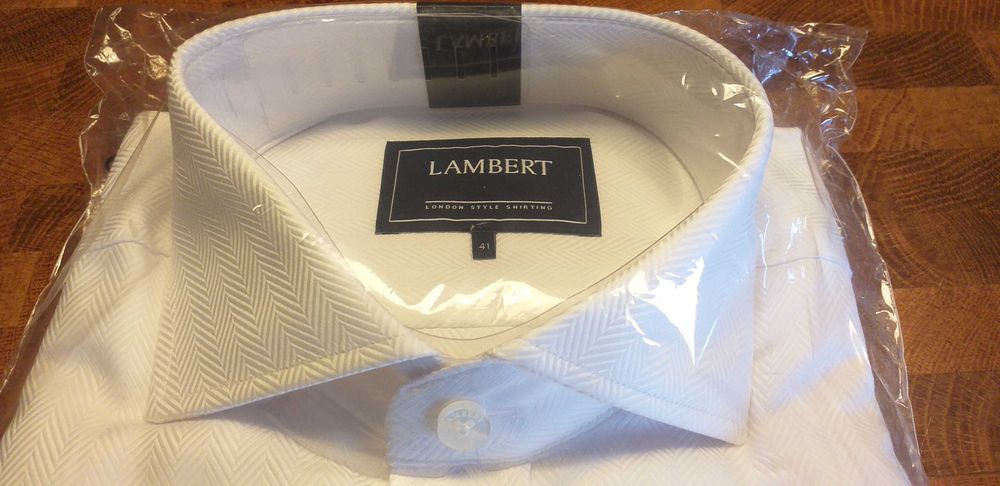 Koszula męska LAMBERT - biała, jodełka 41, 176-182 - NOWA