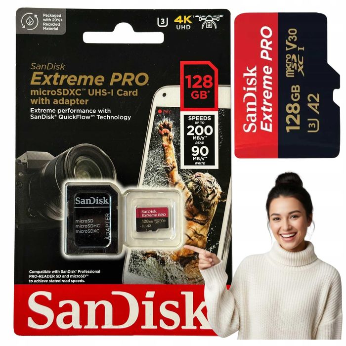 Karta pamięci SanDisk Extreme PRO microSDXC 128GB wraz z adapterem SD