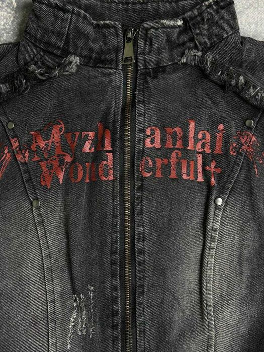 Джинсова куртка чорна джынсовая черная курточка блискавка з принтом