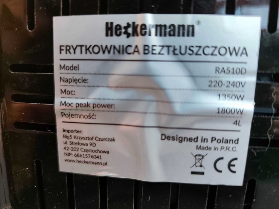 AirFryer Heckermann, 1350W, 4 litry, 7 programów auto, pamięć ustawień