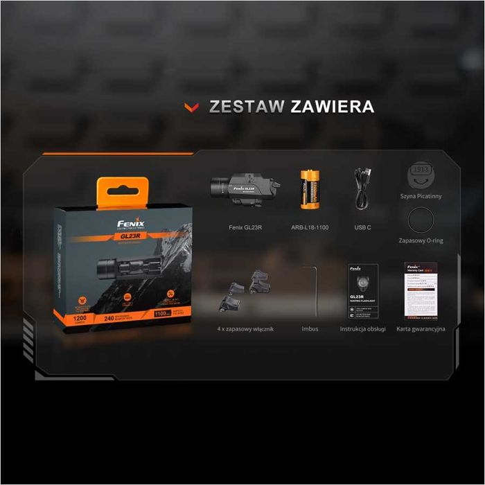 Fenix GL23R Latarka z celownikiem laserowym 1200lm ZASIĘG 240 metry!