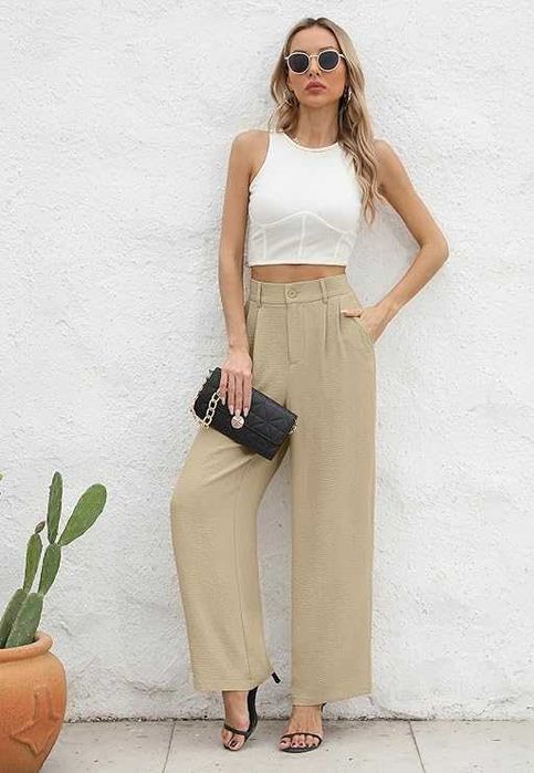 BEIGAI spodnie damskie XL szerokie nogawki wysoki stan eleganckie