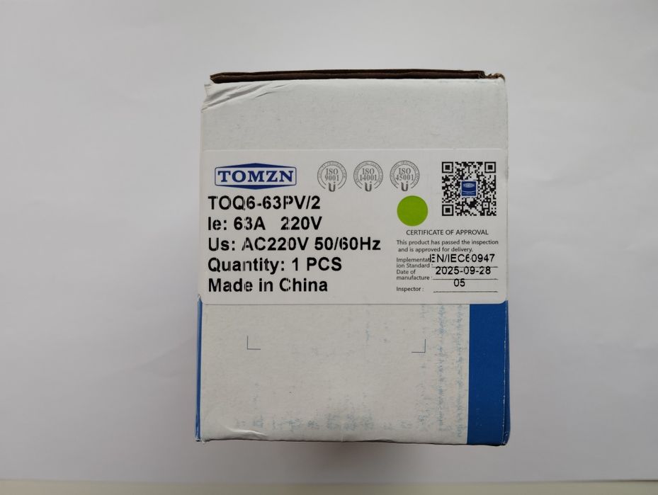 Автомат вводу резерву АВР Tomzn TOQ6-63PV/2 63A для інвертора