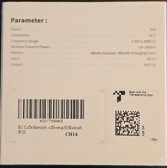 Auscultadores Bluetooth True Wireless Earbuds 60H X08 (novo)