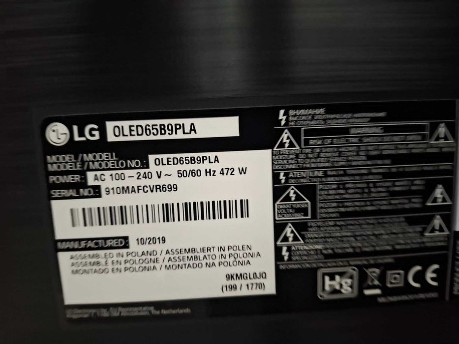 TV LG 65B9 (OLED 65pol - 4K avariada OU PARA PEÇAS