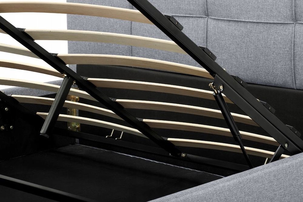 Szare łóżko tapicerowane z pojemnikiem 160x200, za darmo