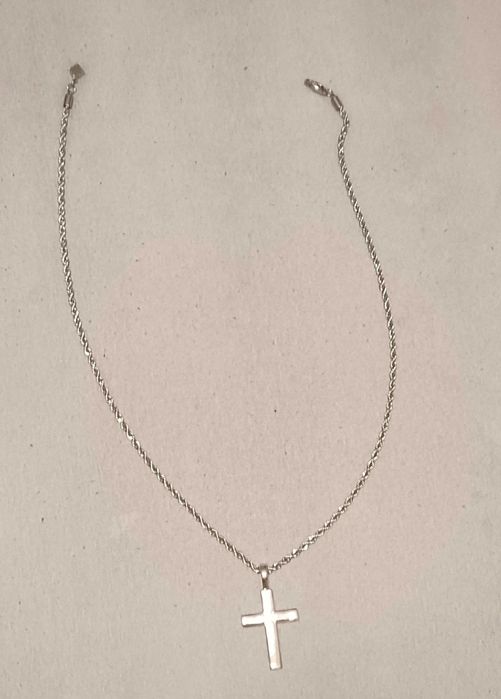 Zawieszka Diamond Cross Białe Złoto + Łańcuszek Rope