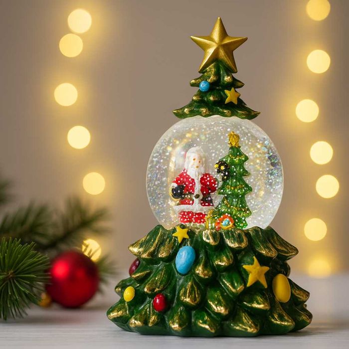 Музичний Сніговий Куля-Нічник "Ялинка" 25см