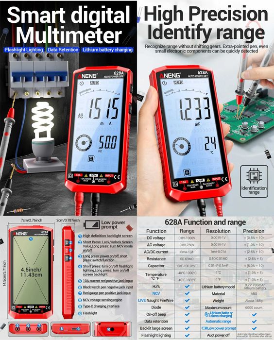 ANENG 620A 622A 628A 681 682 и 683 Smart тестер мультиметр AC/DC, NCV