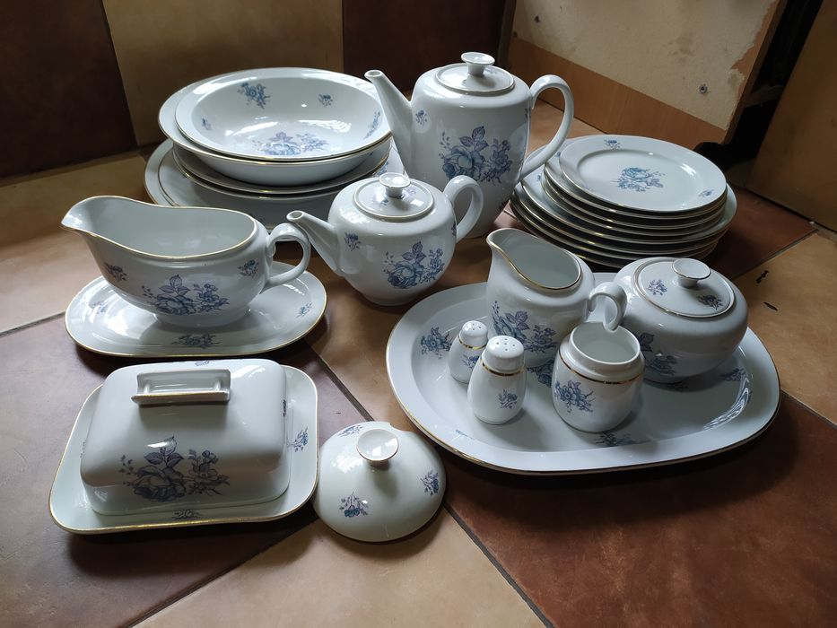 Винтажный фарфоровый сервиз ГДР 1941 Голубые розы