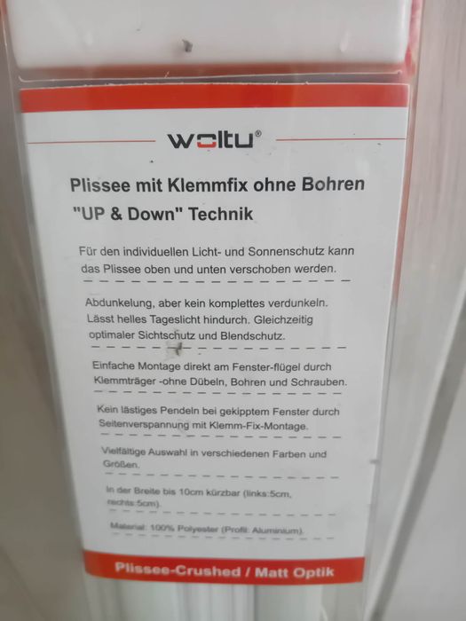 Żaluzja roleta harmonijkowa plisowana 45 cm NOWA