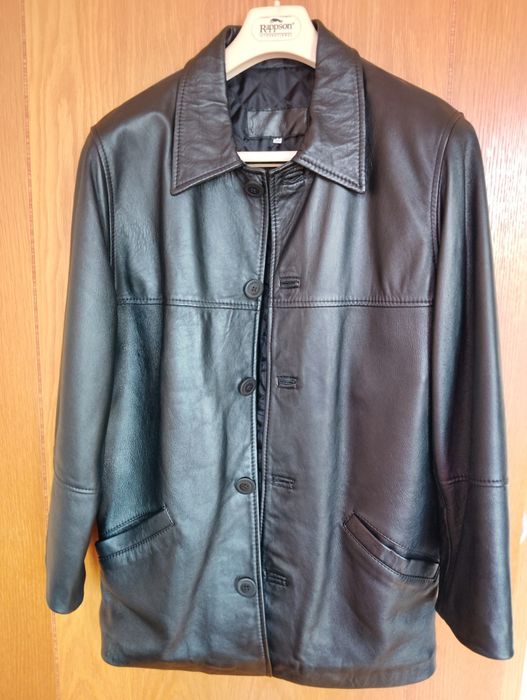Casaco homem, preto, pele genuína, vintage.