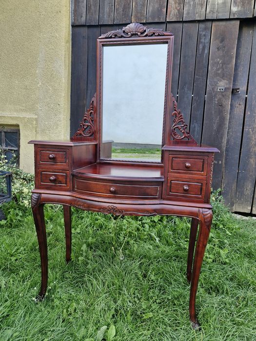 Stylowa drewniana toaletka z lustrem - retro / vintage