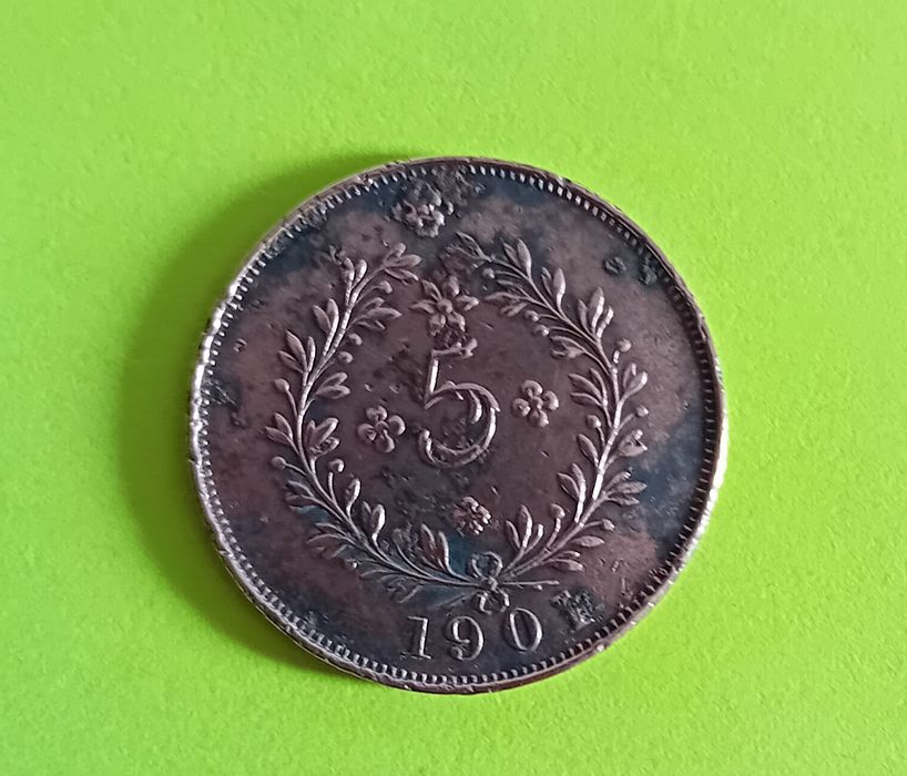 Moeda em cobre de 5 Reis de 1901