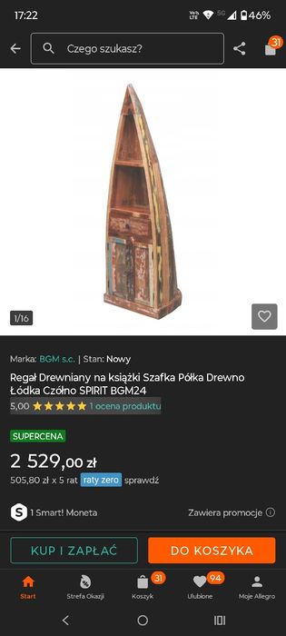 Szafka , regał w kształcie łódki, czółno.