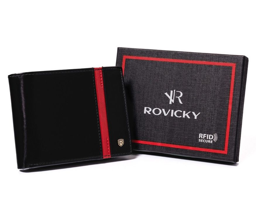 skórzany portfel męski z ochroną rfid protect — rovicky