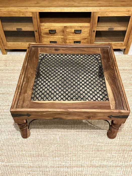 mesa centro apoio aparador teca ferro oriental indiana rustica