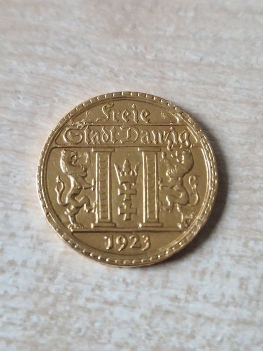 złota moneta 25 guldenów gdańsk danzig 1923 !
