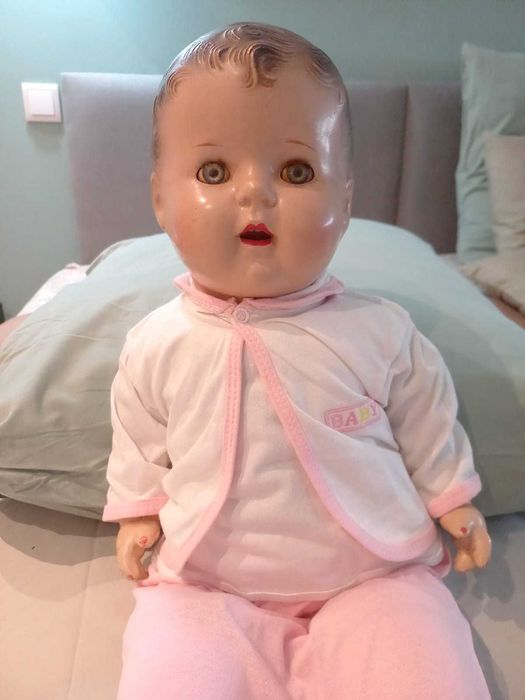 Boneca bebé alemã antiga (1930), olhos móveis, 62 cm – perfeita