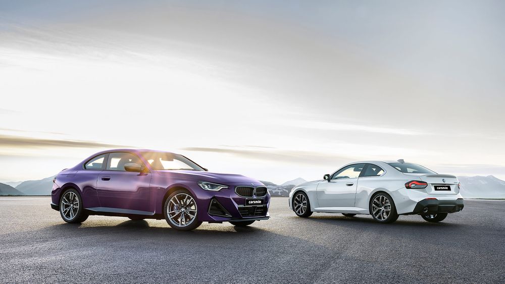 Białe i fioletowe modele BMW Seria 2