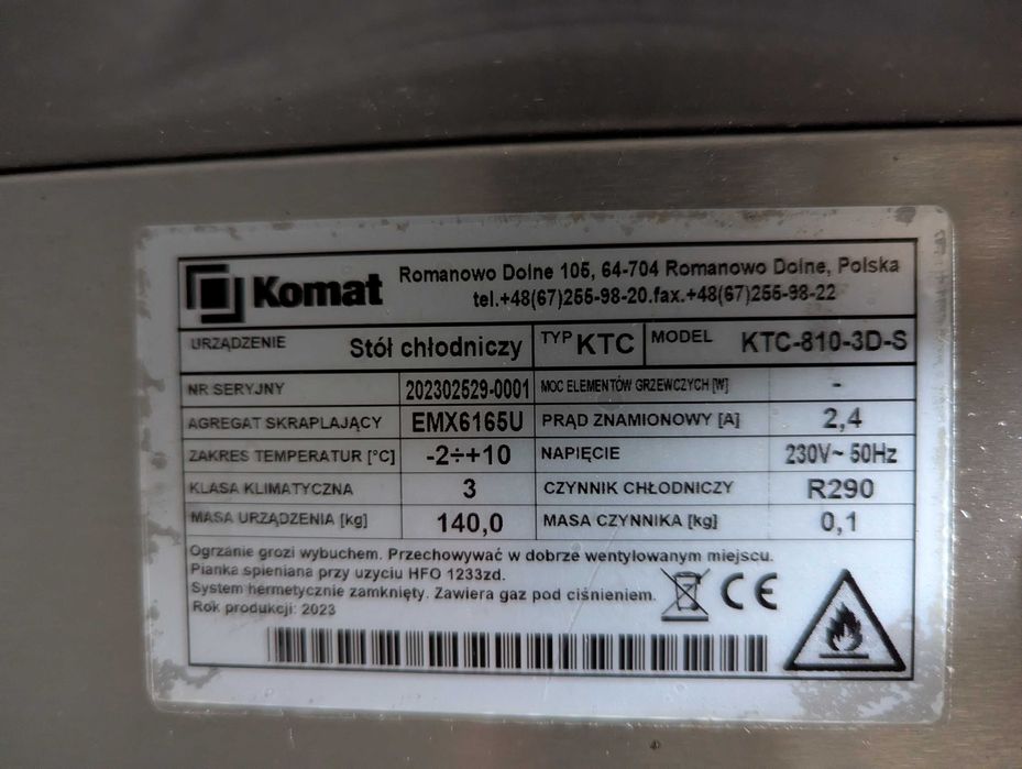 Stół chłodniczy KOMAT KTC-810-3D-S