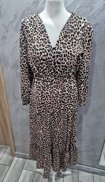 Nowa sukienka panterka 40 38 midi maxi butik