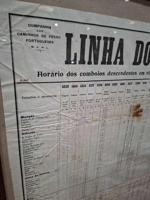 1959 horário dos comboios Linha do Minho