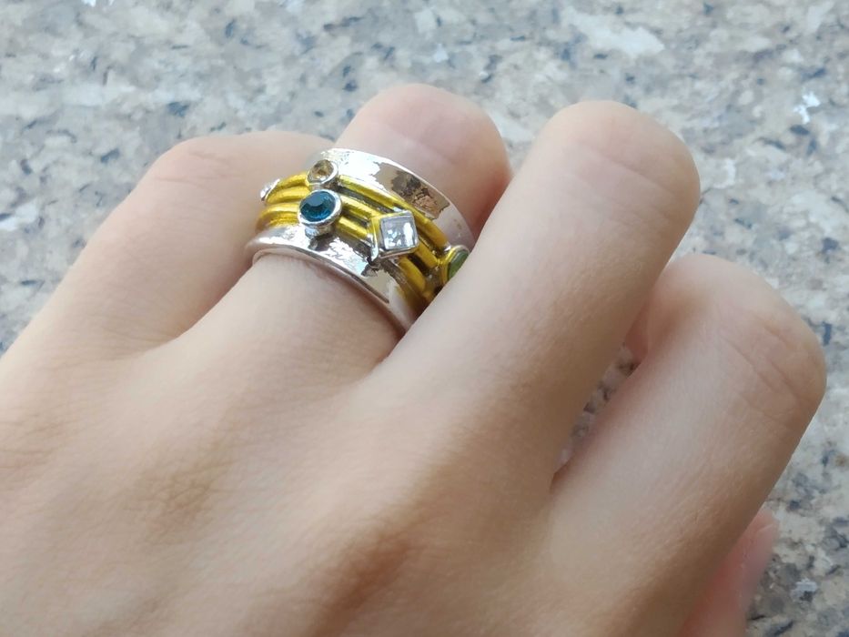 (NOVO, PORTES GRÁTIS) Anel Contrastado de Prata 925 e Zircónias