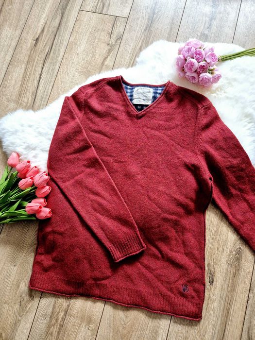 sweter męski w serek wełniany wełna jagnięca White Stuff XL 42