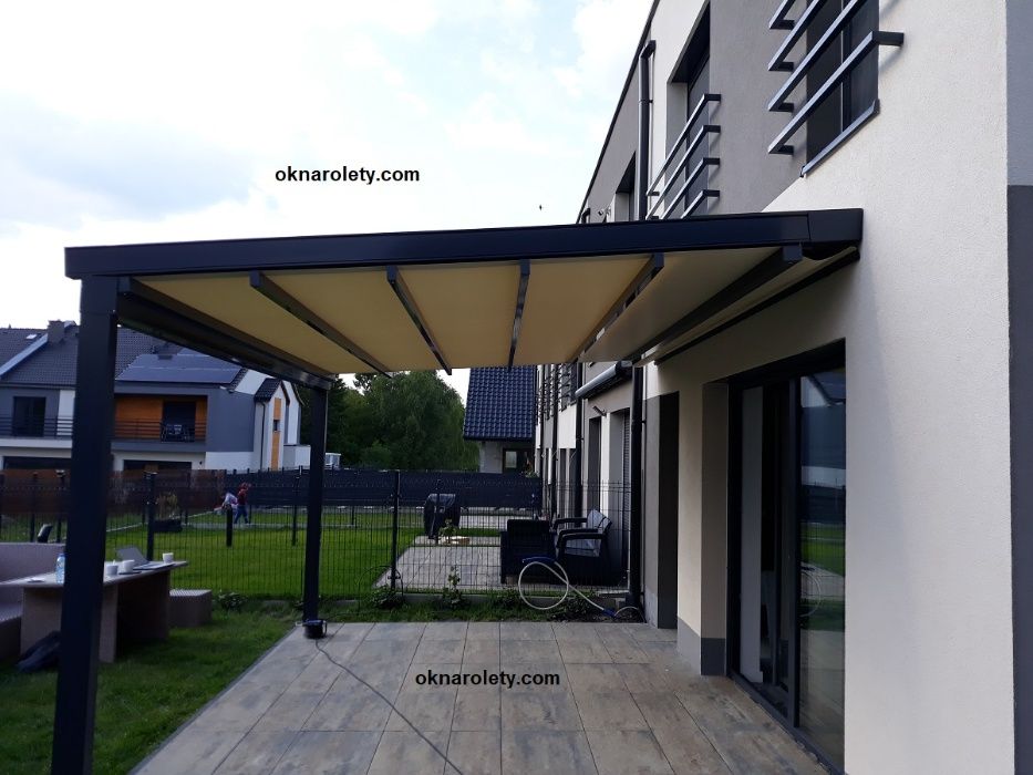 Pergola tarasowa 850x500 Aluminiowa konstrukcja 10 tkanin napęd Somfy