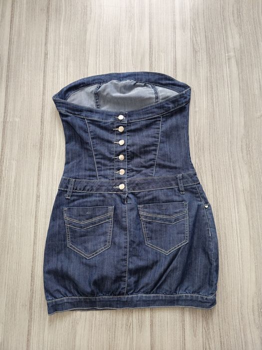 Jeansowa sukienka gorsetowa mini bez ramiączek denim lato impreza