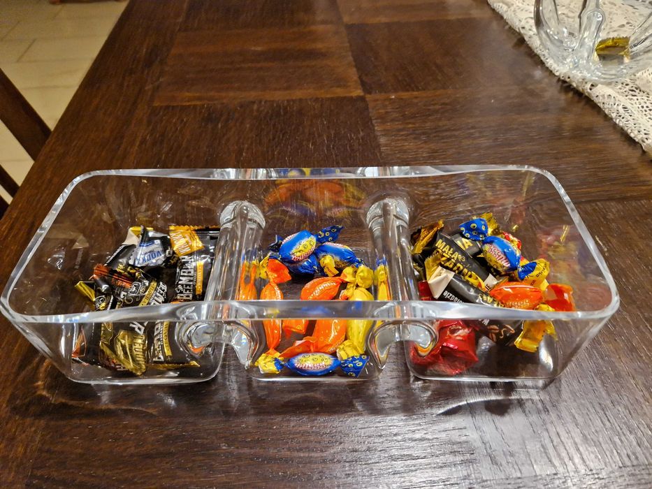 Patera , grube , ciężkie szkło,  trzyczęściowa