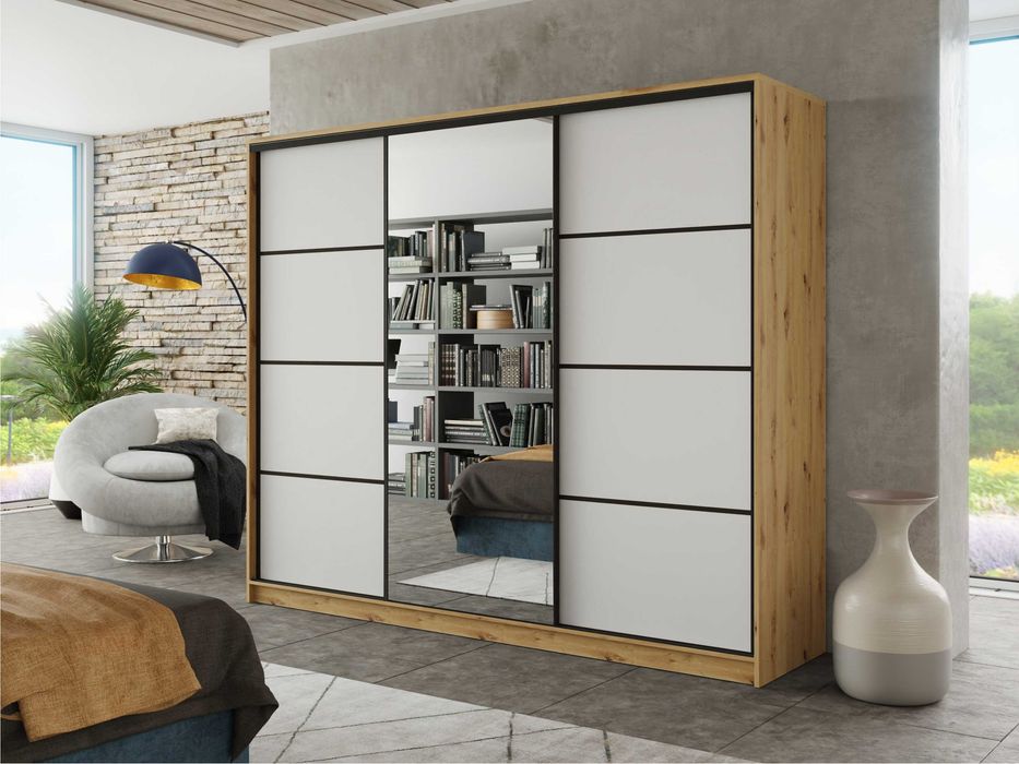 Szafa przesuwna Black  150x205x56 4xszuflady z  lustrem