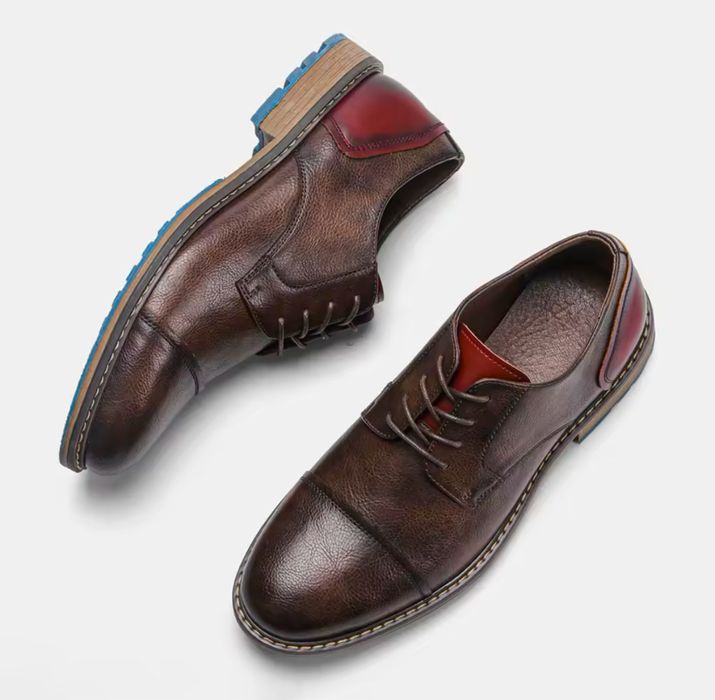 Męskie obuwie eleganckie półbuty derby oxfordy brązowe skórzane