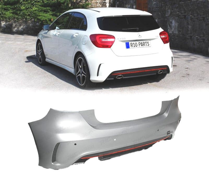 PARA-CHOQUES TRASEIRO MERCEDES CLASSE A W176 LOOK AMG PDC FRISO VERMELHO