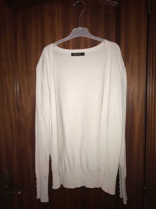 Vestido florido Cetim Sem Manga Decorado com Laço/Casaco Branco Malha