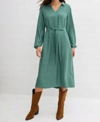 B.P.C sukienka midi zielony dymny z paskiem z wiskozy r.46