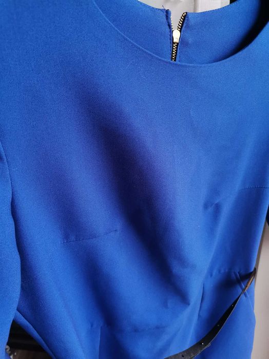Sukienka chabrowa granat niebieska 38 M elegancka z Paskiem komunia