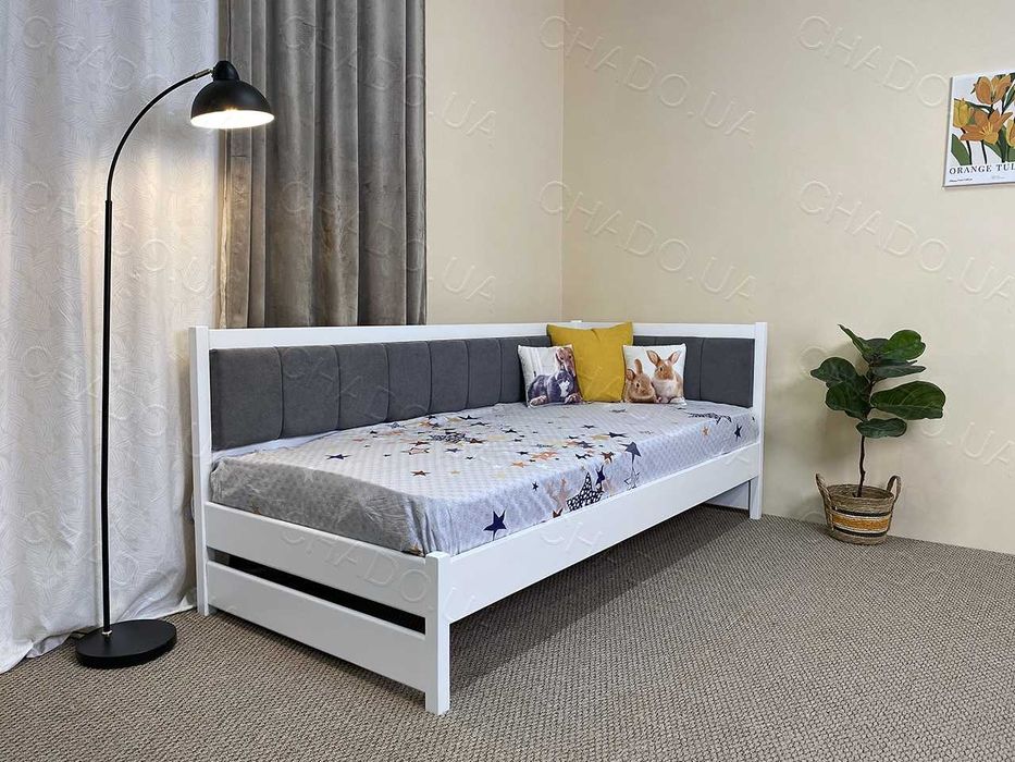 Ліжко 80х200 з матрацом м'яке в тканині, детская кровать, дитячі меблі