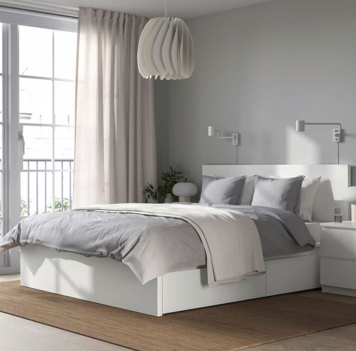 Cama IKEA MALM 180x200 branca c/ 4 gavetas + estrado pronta a levantar