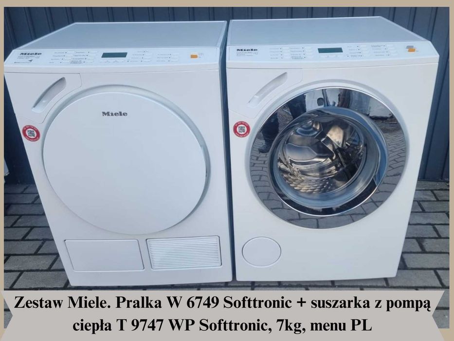 Zestaw Miele. Pralka W 6749 + suszarka z pompą T 9747 WP, 7kg, menu PL