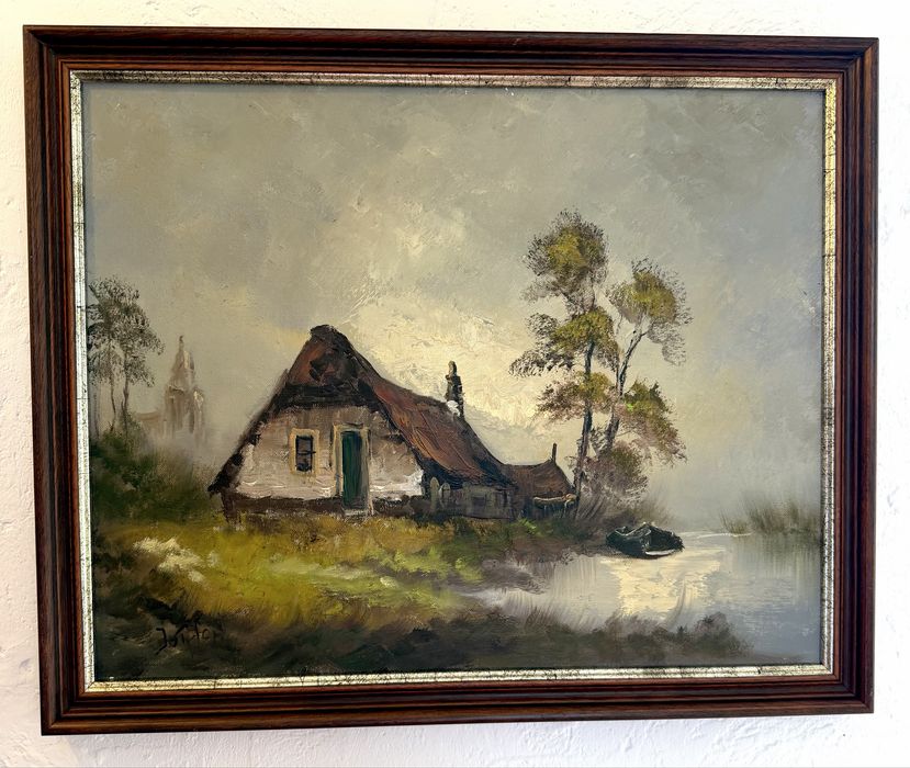 Stary obraz olejny Stara  Chata